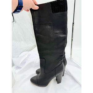 Juicy Couture Rosette High Heel Black Leather Boots Size 9.5